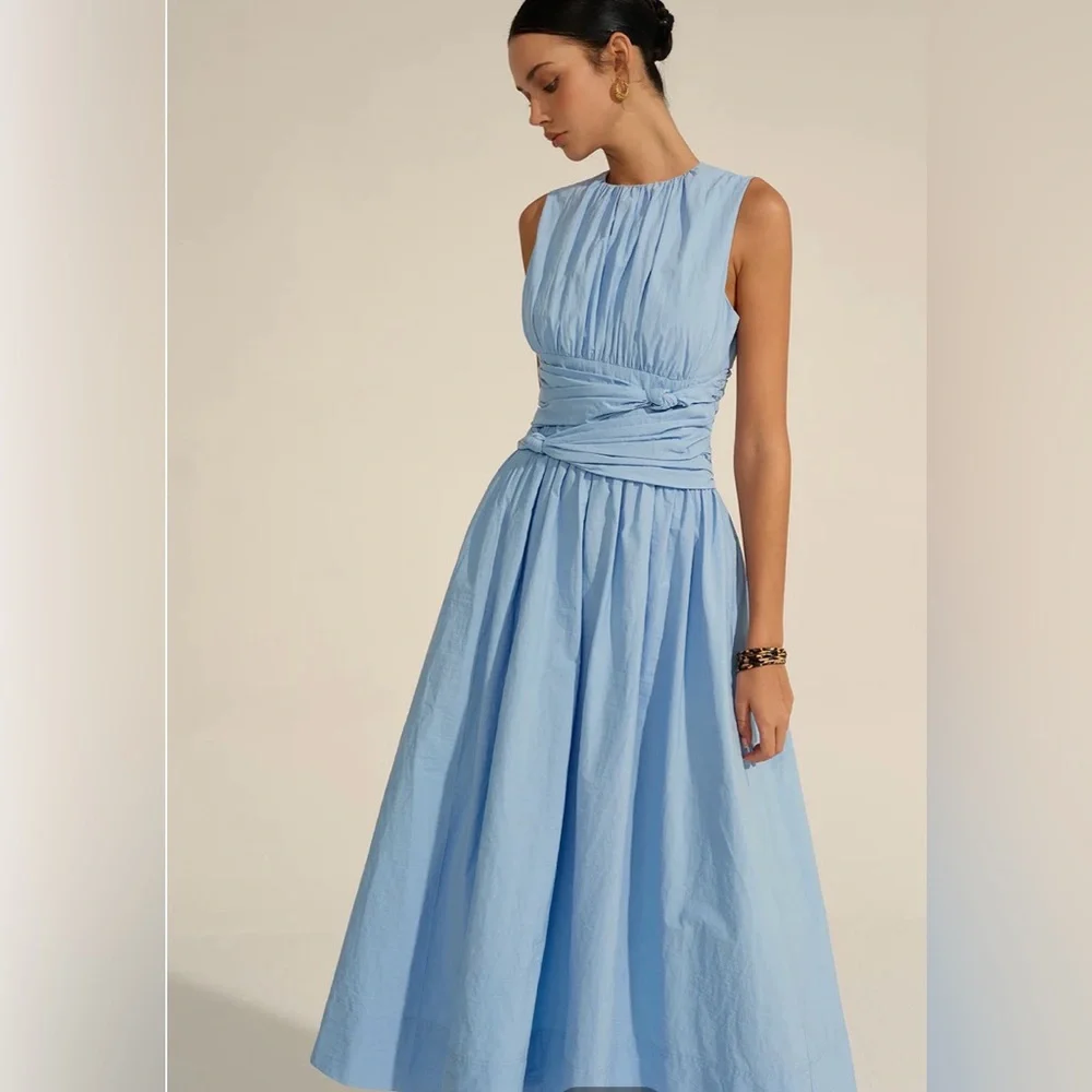 Commense NWT Rushed Waist Maxi Dress Light Yellow size small - Picture 2 of 9